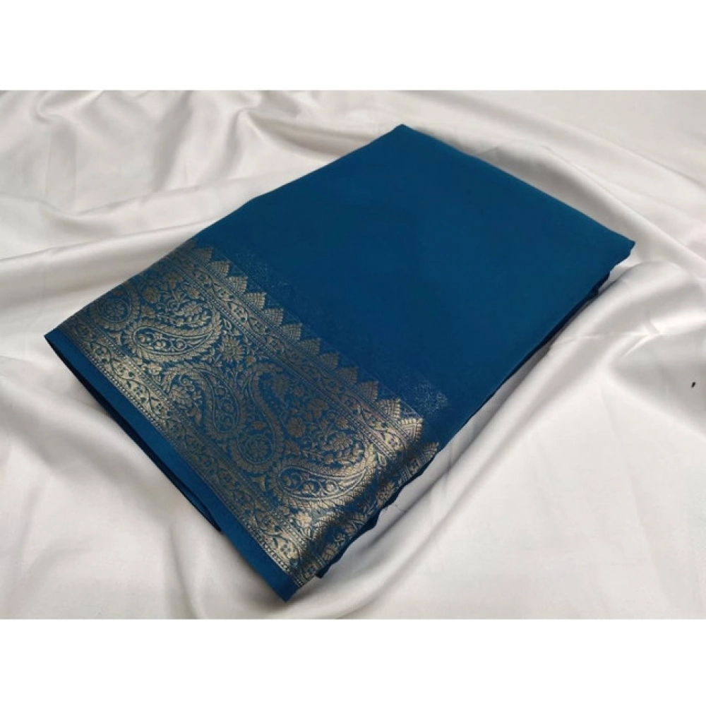 Generic Women's Crepe Chit Pallu Solid Saree With Unstitched Blouse 5.5Mtr (Sea-Green) Generic Women's Crepe Chit Pallu Solid Saree With Unstitched Blouse 5.5Mtr (Sea-Green)