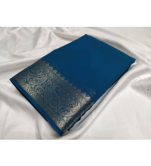 Generic Women's Crepe Chit Pallu Solid Saree With Unstitched Blouse 5.5Mtr (Sea-Green)