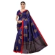 Generic Women's Litchi silk Printed Saree With Unstitched Blouse  5-6 Mtrs (Navy Blue)