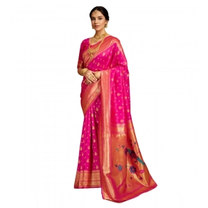 Generic Women's Silk Blend Zari Weaving Saree With Unstitched Blouse 5.5Mtr (Pink)