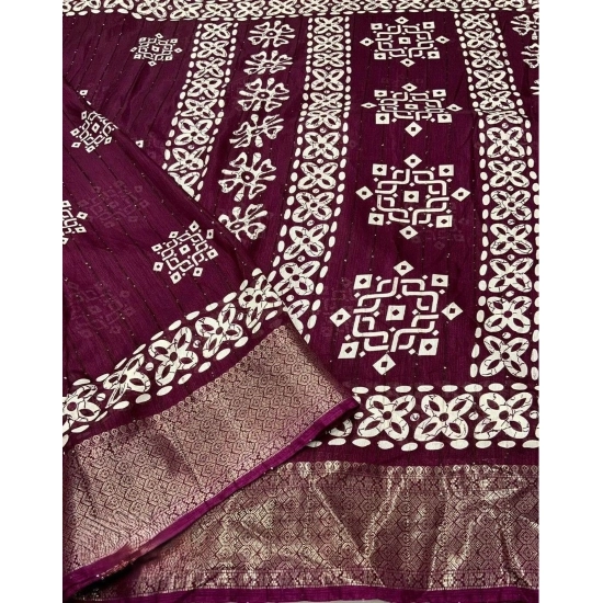 Generic Women's Cotton Silk Printed Saree With Unstitched Blouse 5.5Mtr (Wine)