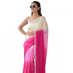 Generic Women's Linen Printed Saree With Unstitched Blouse 5.5Mtr (Pink)