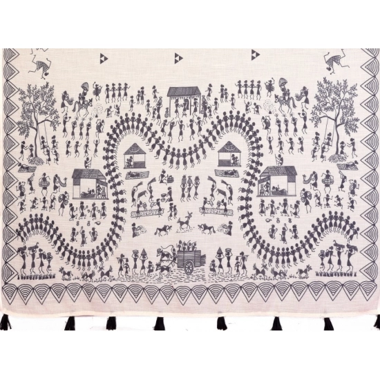 Generic Women's Linen Cotton Printed Saree With Unstitched Blouse 5.5Mtr (Off White)