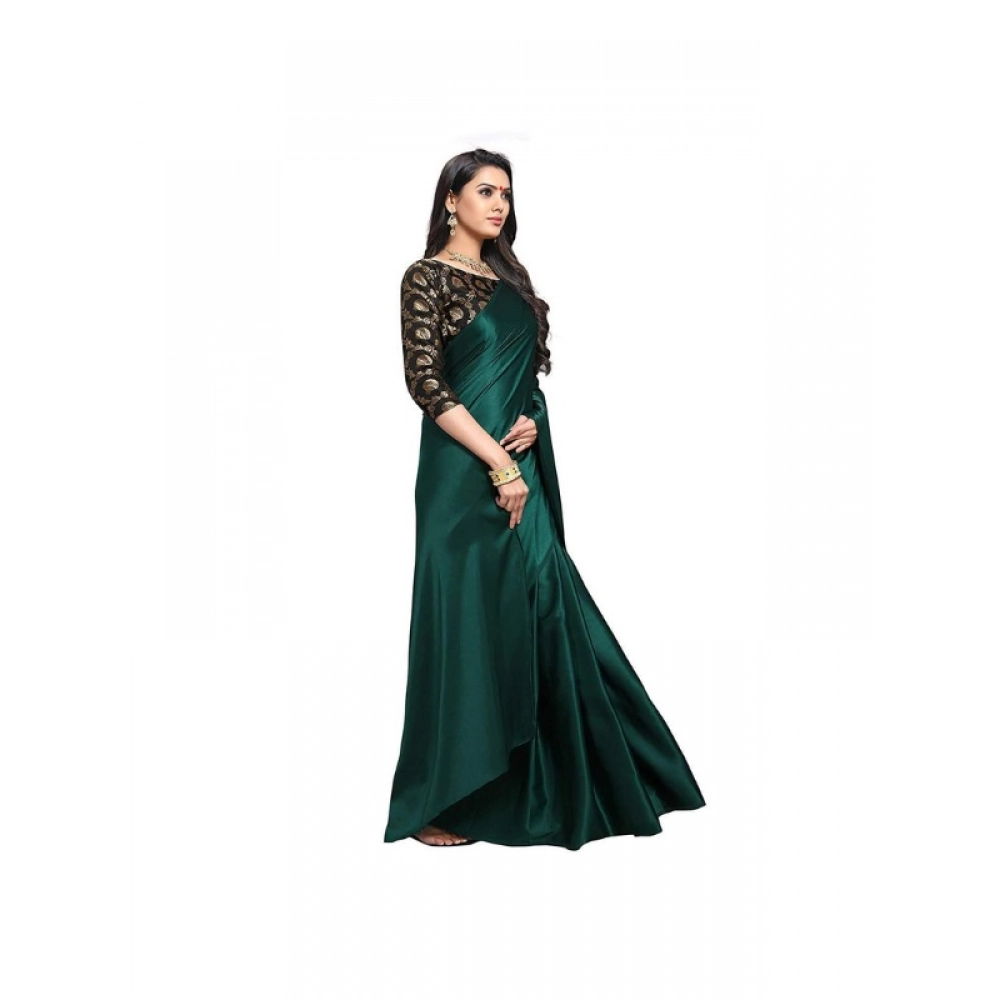 Generic Women's Satin Solid Saree With Unstitched Blouse 5.5Mtr (Green) Generic Women's Satin Solid Saree With Unstitched Blouse 5.5Mtr (Green)