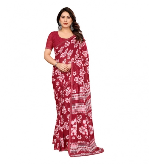 Generic Women's Georgette Printed Saree With Unstitched Blouse 5.5Mtr (Red)
