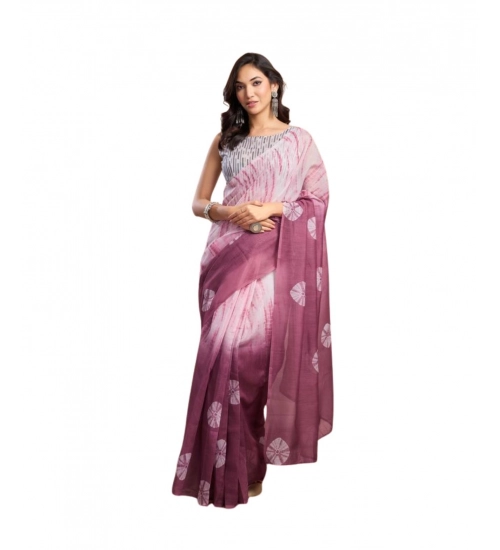 Generic Women's Faux_Linen Printed Ready-to-Wear Saree With Unstitched Blouse 5.5 Mtr (Wine)