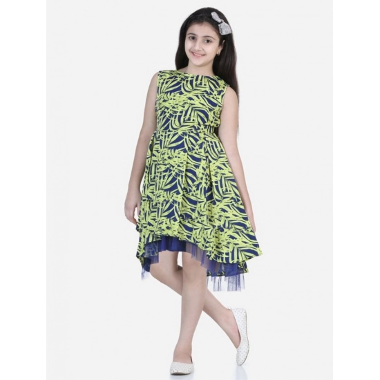 Generic Girl's Polyester Crepe & Net Printed Sleeveless Dress (Yellow-Blue) Generic Girl's Polyester Crepe & Net Printed Sleeveless Dress (Yellow-Blue)