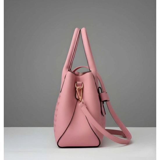 Women's PU Leather Solid Shoulder Zipper Handbag (Pink)