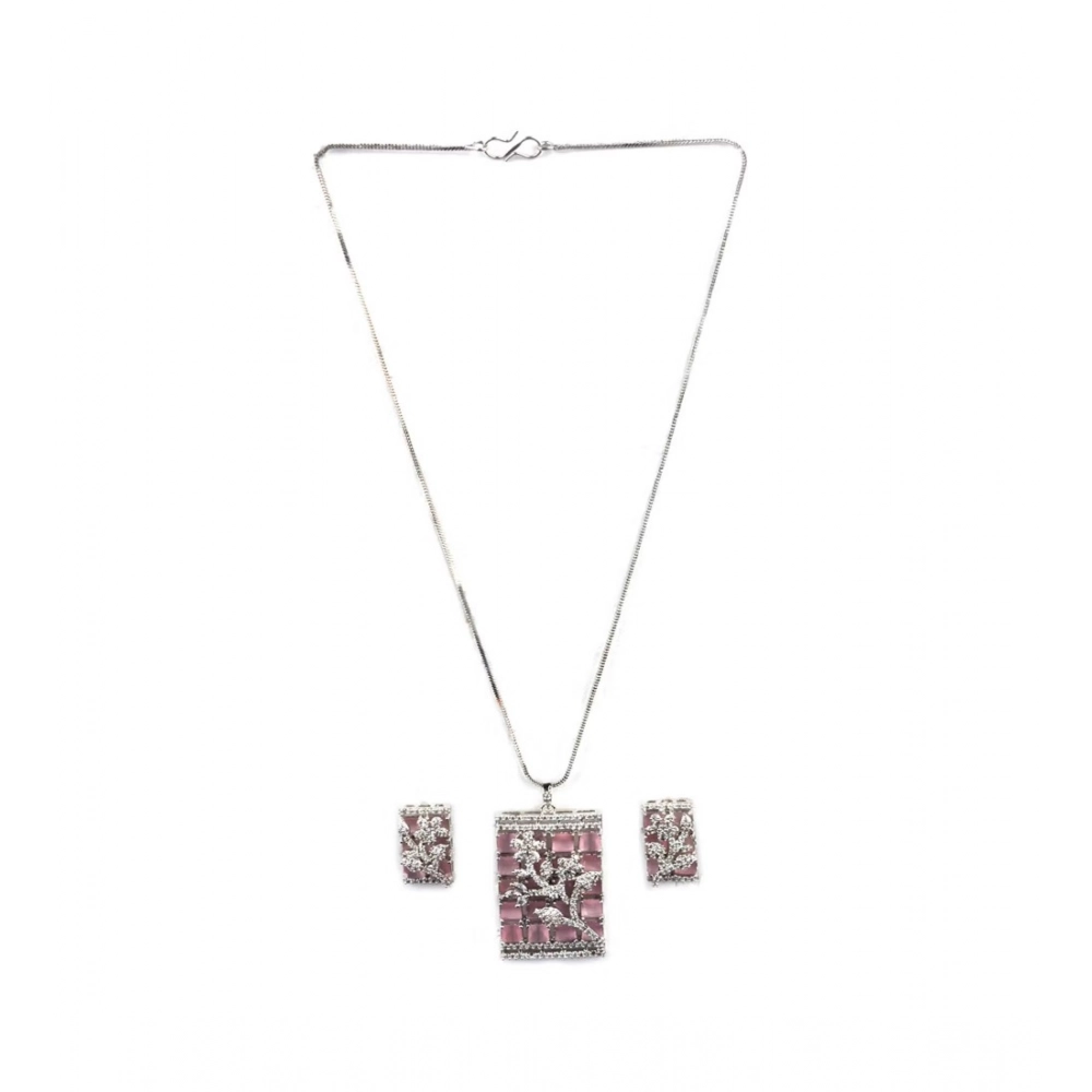 Generic Women's Brass Silver Plated Pendant Set (Pink)