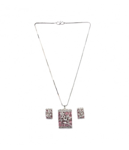 Generic Women's Brass Silver Plated Pendant Set (Pink)