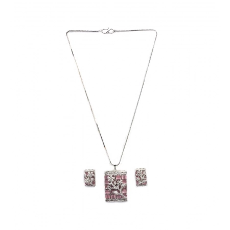 Generic Women's Brass Silver Plated Pendant Set (Pink)
