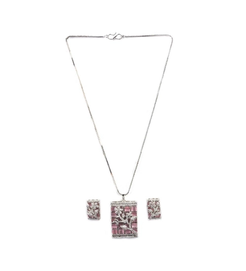 Generic Women's Brass Silver Plated Pendant Set (Pink) Generic Women's Brass Silver Plated Pendant Set (Pink)