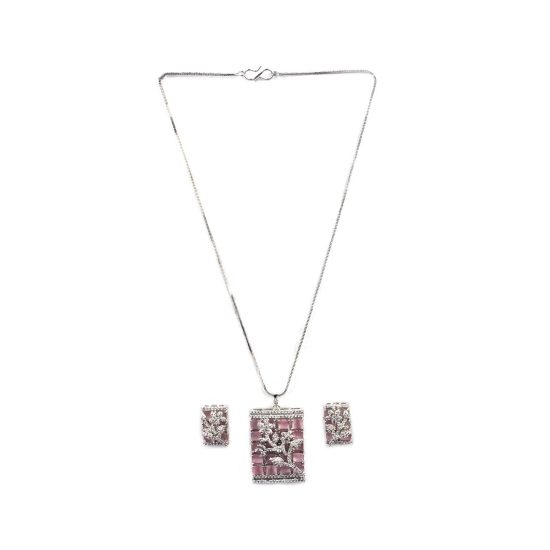 Generic Women's Brass Silver Plated Pendant Set (Pink) Generic Women's Brass Silver Plated Pendant Set (Pink)