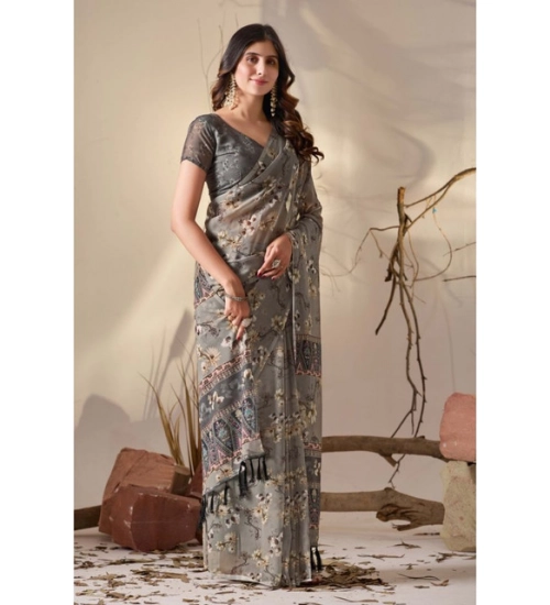 Generic Women's Georgette Printed Saree With Unstitched Blouse 5.5Mtr (Grey) Generic Women's Georgette Printed Saree With Unstitched Blouse 5.5Mtr (Grey)