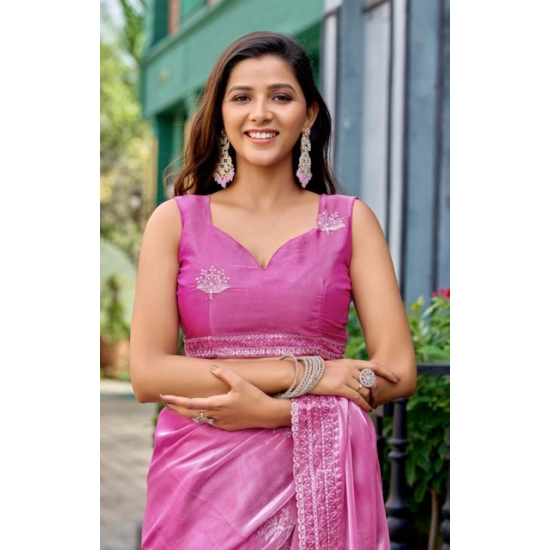 Generic Women's Faux Shimmer Floral Embroidery Ready to wear Saree With Unstitched Blouse 5.5Mtr (LightPink) Generic Women's Faux Shimmer Floral Embroidery Ready to wear Saree With Unstitched Blouse 5.5Mtr (LightPink)