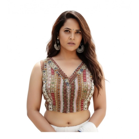 Generic Women's Cambric Cotton V Neck Padded Blouse (White, 38 Ready Size (Self-Alterable 36–40)