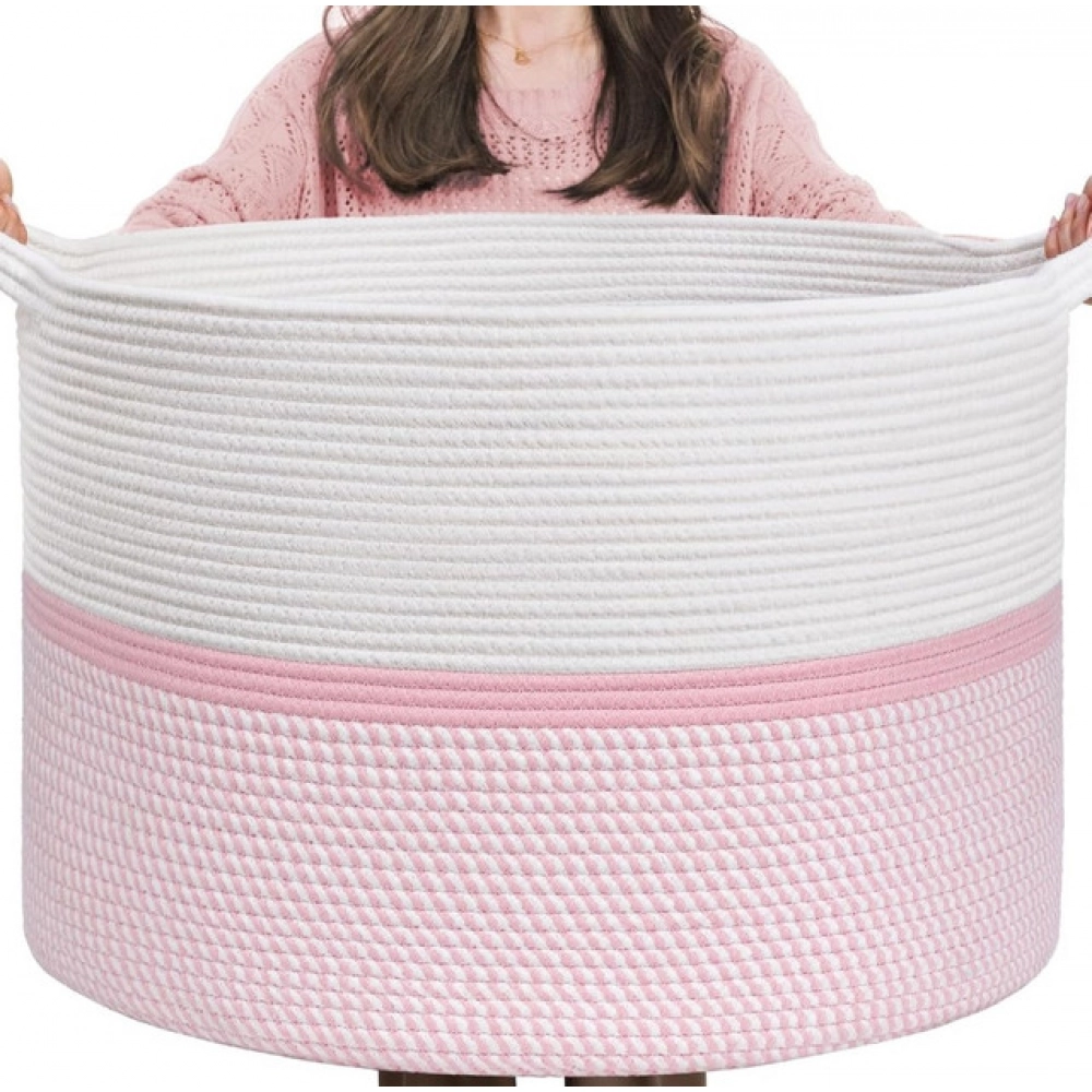 Generic Cotton Dori 16x14 Inch Storage Basket For Clothes With Out Lid (White-Pink-White) Generic Cotton Dori 16x14 Inch Storage Basket For Clothes With Out Lid (White-Pink-White)