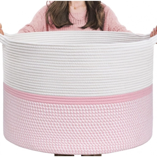 Generic Cotton Dori 16x14 Inch Storage Basket For Clothes With Out Lid (White-Pink-White) Generic Cotton Dori 16x14 Inch Storage Basket For Clothes With Out Lid (White-Pink-White)