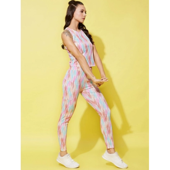 Generic Women's Polyester Lycra Printed Sleeveless Active Wear (Multicolor)