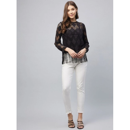 Generic Women's Lace Self Design Short Sleeve Top (Black) Generic Women's Lace Self Design Short Sleeve Top (Black)