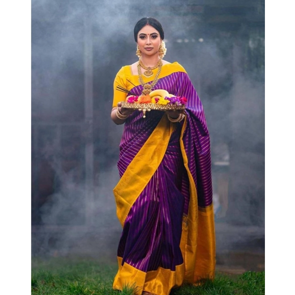 Generic Women's Soft Litchi Silk Jacquard Work Saree With Unstitched Blouse 5.5Mtr (Purple) Generic Women's Soft Litchi Silk Jacquard Work Saree With Unstitched Blouse 5.5Mtr (Purple)