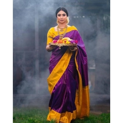 Generic Women's Soft Litchi Silk Jacquard Work Saree With Unstitched Blouse 5.5Mtr (Purple)