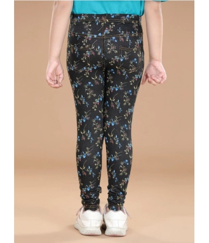 Generic Girl's Cotton Lycra Floral Elasticated Jeggings (Multicolor)