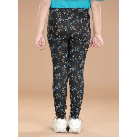 Generic Girl's Cotton Lycra Floral Elasticated Jeggings (Multicolor)