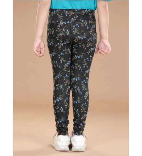 Generic Girl's Cotton Lycra Floral Elasticated Jeggings (Multicolor)