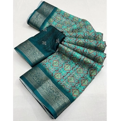 Generic Women's Cotton Blend Printed Saree With Unstitched Blouse 5.5Mtr (Rama)