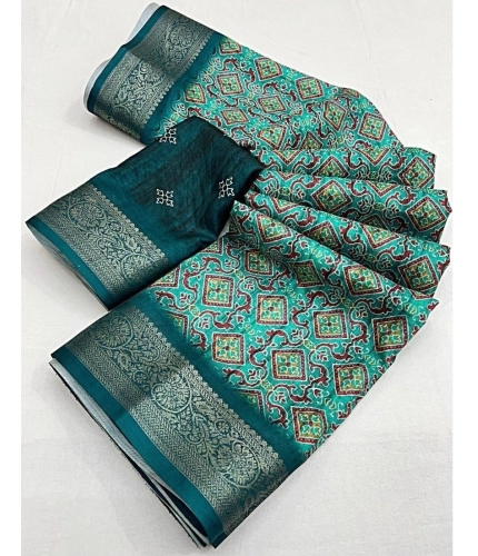 Generic Women's Cotton Blend Printed Saree With Unstitched Blouse 5.5Mtr (Rama)