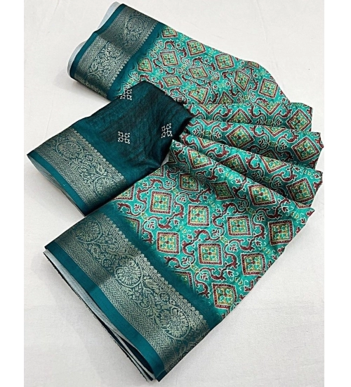 Generic Women's Cotton Blend Printed Saree With Unstitched Blouse 5.5Mtr (Rama)