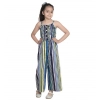 Generic Girl's Rayon Striped Sleeveless Jumpsuit (Blue)