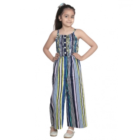 Generic Girl's Rayon Striped Sleeveless Jumpsuit (Blue) Generic Girl's Rayon Striped Sleeveless Jumpsuit (Blue)