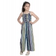 Generic Girl's Rayon Striped Sleeveless Jumpsuit (Blue)