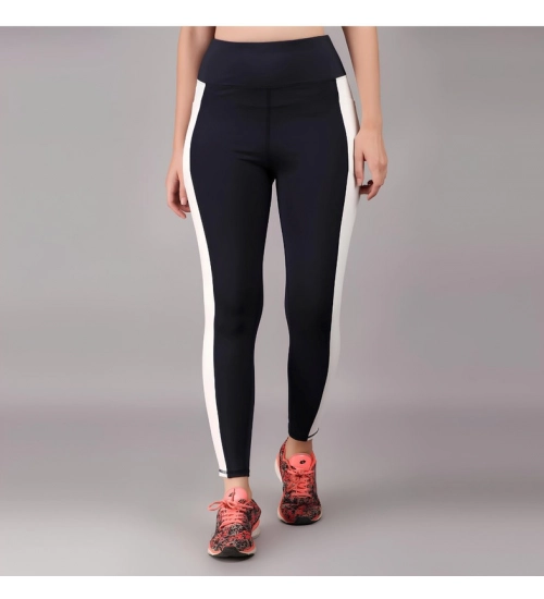 Generic Women's Polyester Solid Ankle length High Waisted Tights (Navy Blue)