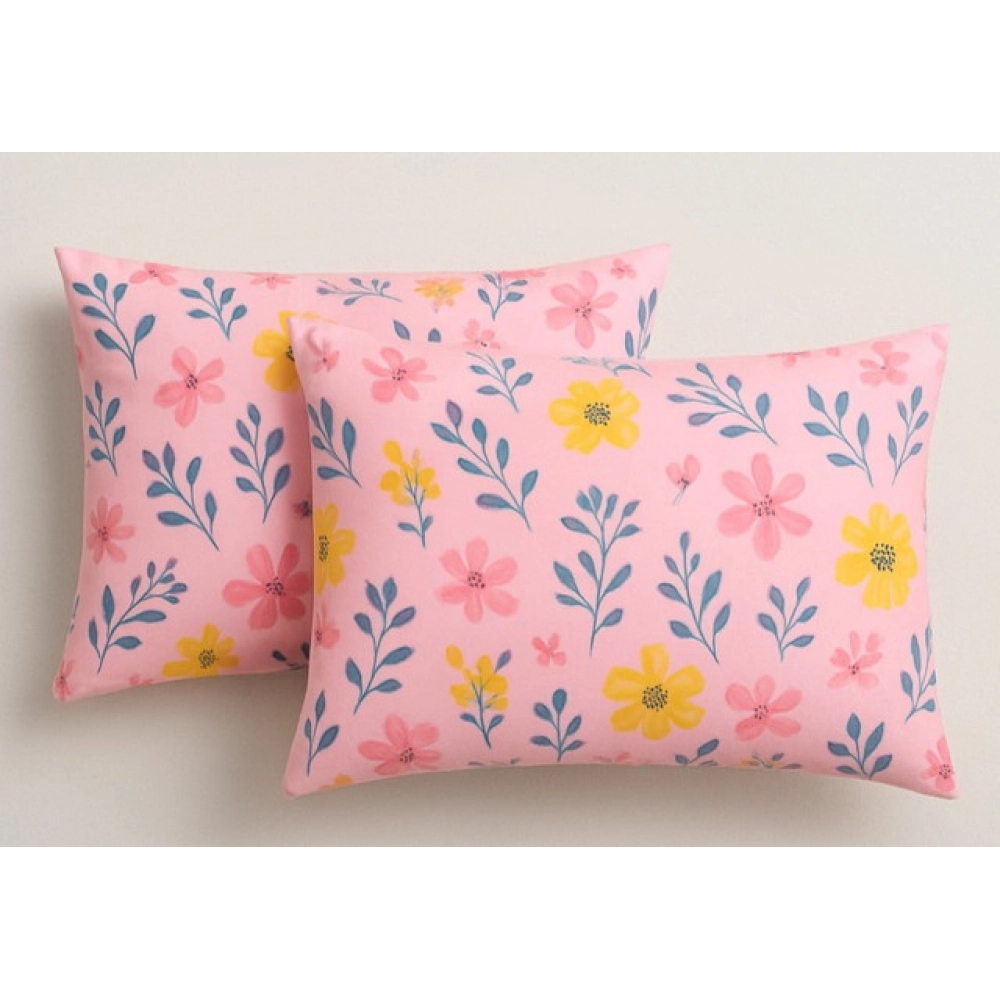 Generic Microfiber Floral Printed Double Bedsheet with 2 Pillow Covers (Pink)