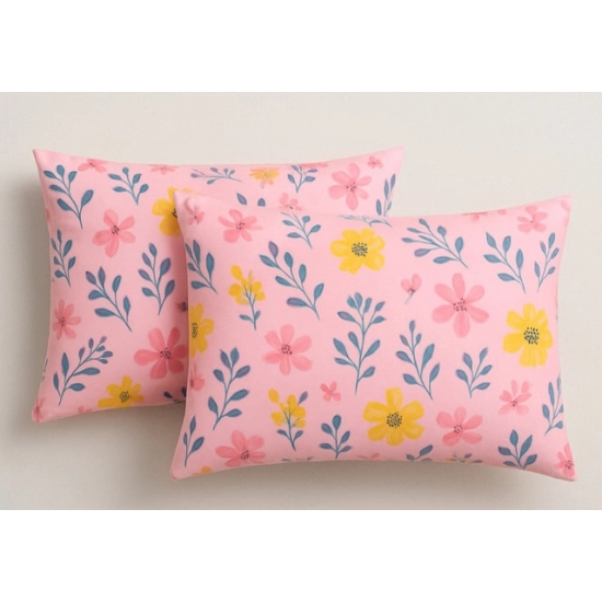 Generic Microfiber Floral Printed Double Bedsheet with 2 Pillow Covers (Pink)