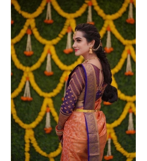 Generic Women's Litchi silk Printed Saree With Unstitched Blouse (Orange)