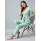 Generic Women's Rayon Floral Kaftan Sleeve Night Suit (Green - Pink) Generic Women's Rayon Floral Kaftan Sleeve Night Suit (Green - Pink)