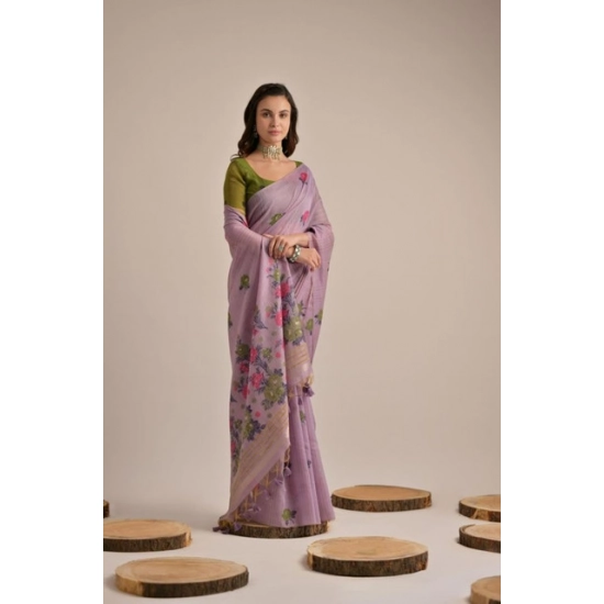 Generic Women's Blended_Cotton Floral Motifs And Woven Buttas Saree With Unstitched Blouse 5.5Mtr (Lavender) Generic Women's Blended_Cotton Floral Motifs And Woven Buttas Saree With Unstitched Blouse 5.5Mtr (Lavender)
