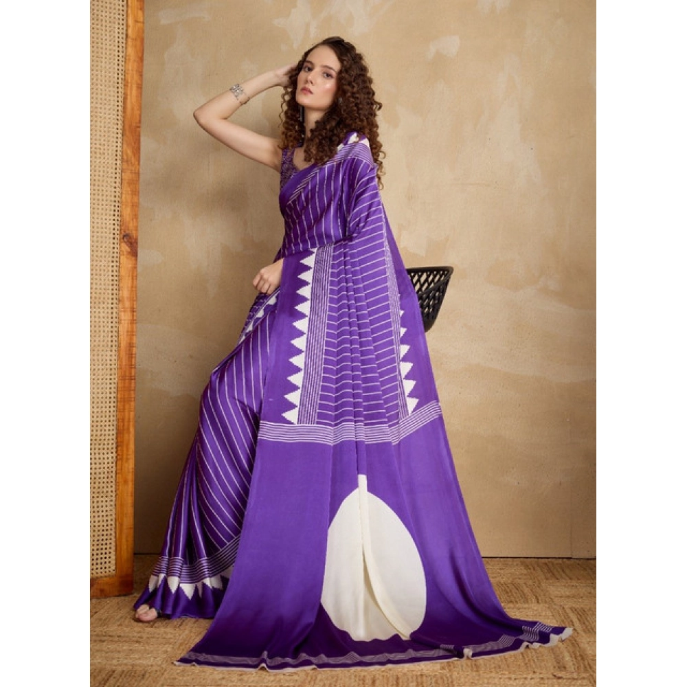 Generic Women's Satin Crepe Printed Saree With Unstitched Blouse 5.5Mtr (Lavender) Generic Women's Satin Crepe Printed Saree With Unstitched Blouse 5.5Mtr (Lavender)