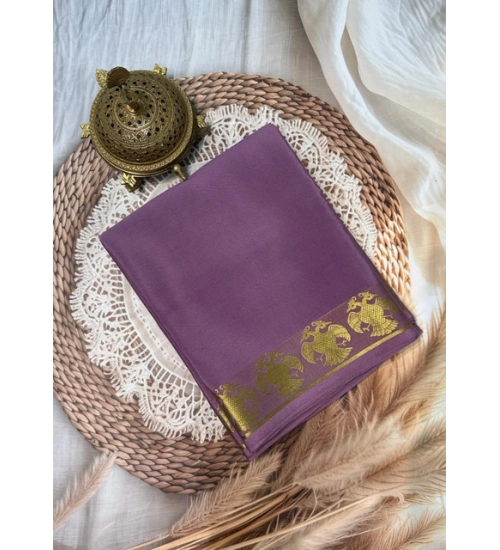 Generic Women's Crepe Chit Pallu Solid Saree With Unstitched Blouse 5.5Mtr (Lavender)