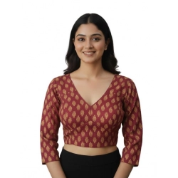 Generic Women's Ajrakh Cotton Printed Halter Neck Padded Blouse (Maroon 38 Ready (Self Alterable 36–40)