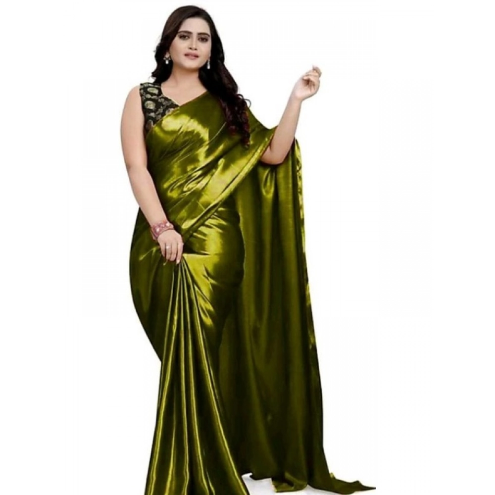 Generic Women's Satin Solid Saree With Unstitched Blouse 5.5Mtr (Green) Generic Women's Satin Solid Saree With Unstitched Blouse 5.5Mtr (Green)