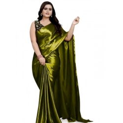 Generic Women's Satin Solid Saree With Unstitched Blouse 5.5Mtr (Green)
