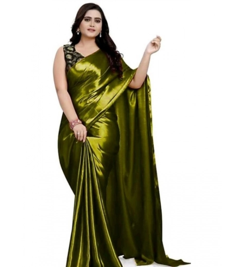 Generic Women's Satin Solid Saree With Unstitched Blouse 5.5Mtr (Green)