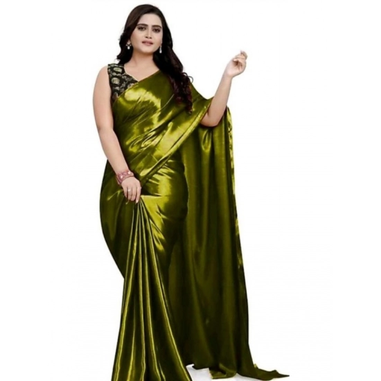 Generic Women's Satin Solid Saree With Unstitched Blouse 5.5Mtr (Green)