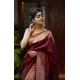Generic Women's Litchi silk Printed Saree With Unstitched Blouse (Maroon)