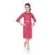 Generic Girl's Knitted Printed 3/4 th Sleeve Close Neck Dress (Pink)
